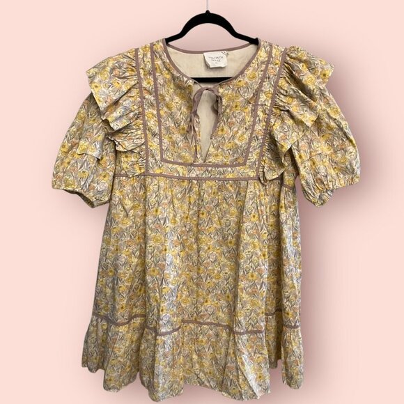 Ditsy Yellow Floral Cottagecore Dress - Picture 1 of 13